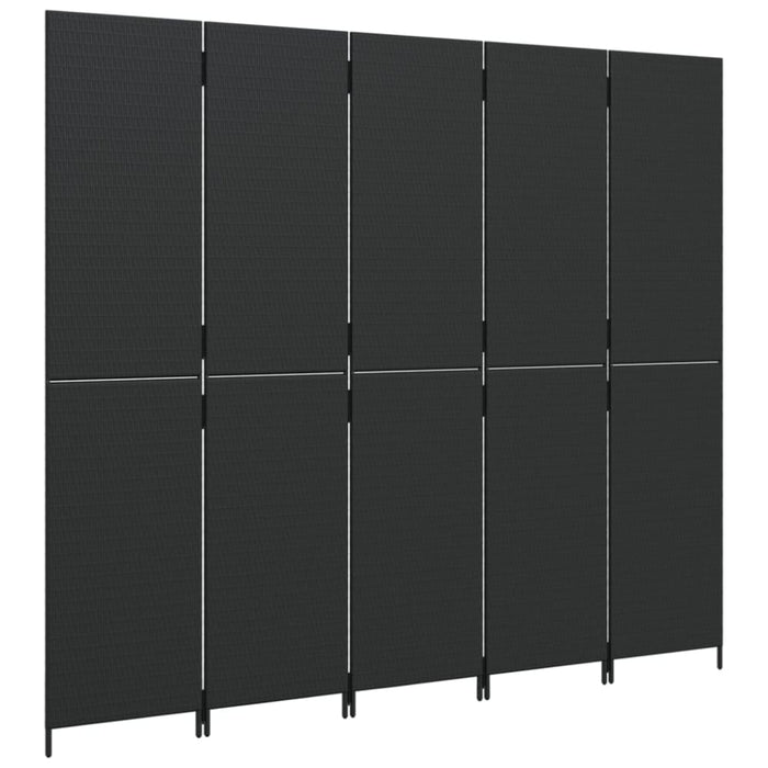Room Divider 5 Panels Black Poly Rattan Tlptla