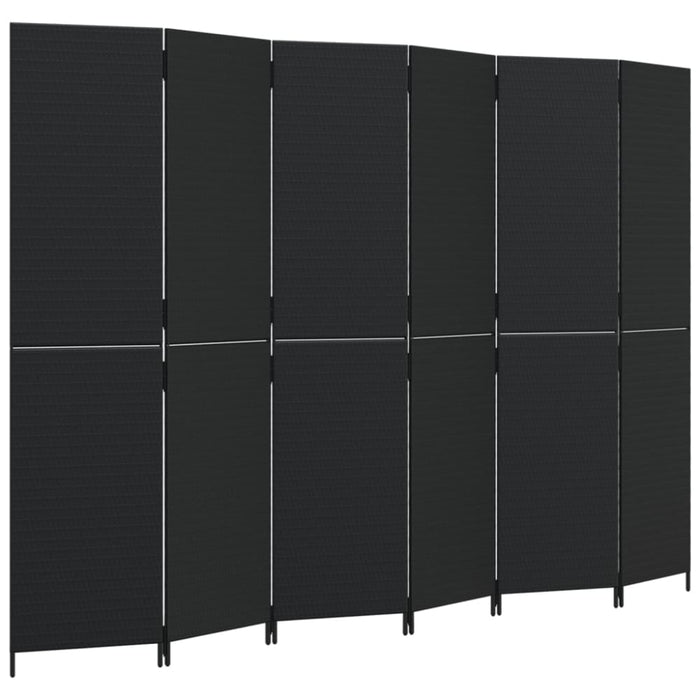 Room Divider 6 Panels Black Poly Rattan Tlptln