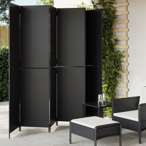 Room Divider 6 Panels Black Poly Rattan Tlptln