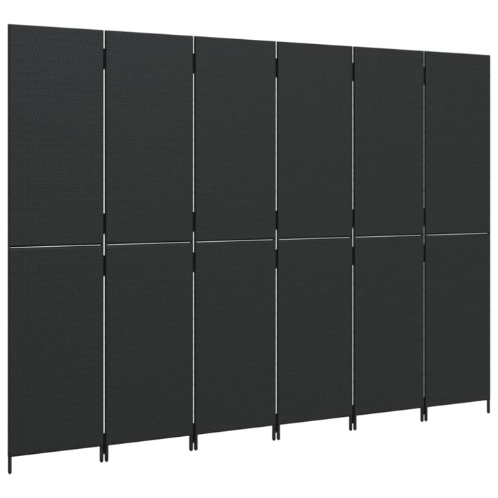 Room Divider 6 Panels Black Poly Rattan Tlptln