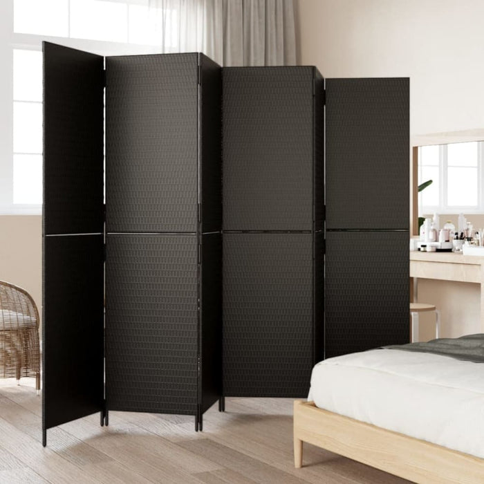 Room Divider 6 Panels Black Poly Rattan Tlptpx