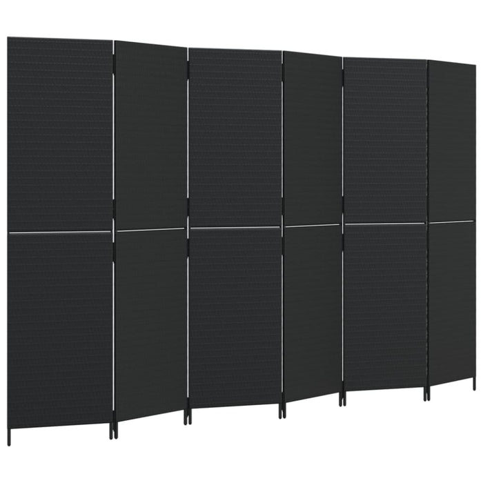 Room Divider 6 Panels Black Poly Rattan Tlptpx