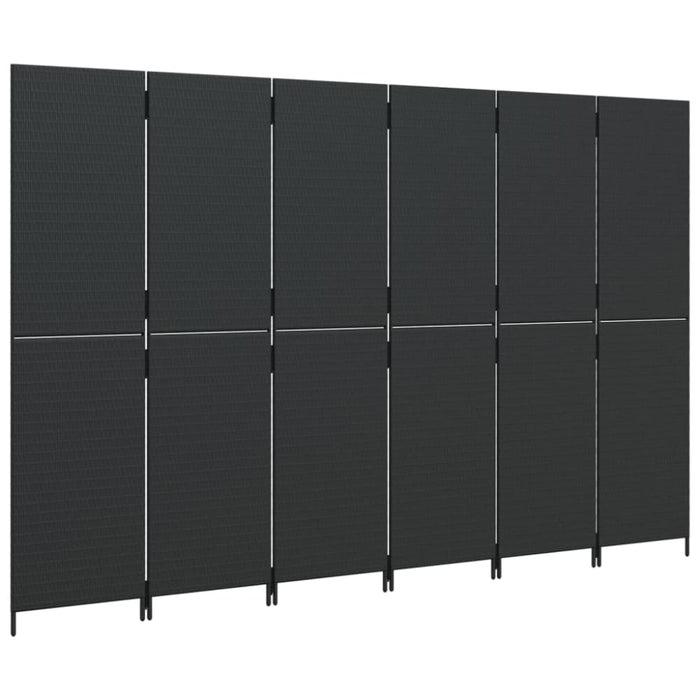 Room Divider 6 Panels Black Poly Rattan Tlptpx