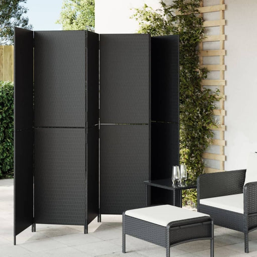 Room Divider 6 Panels Black Poly Rattan Tlptpx
