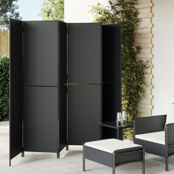 Room Divider 6 Panels Black Poly Rattan Tlptpx