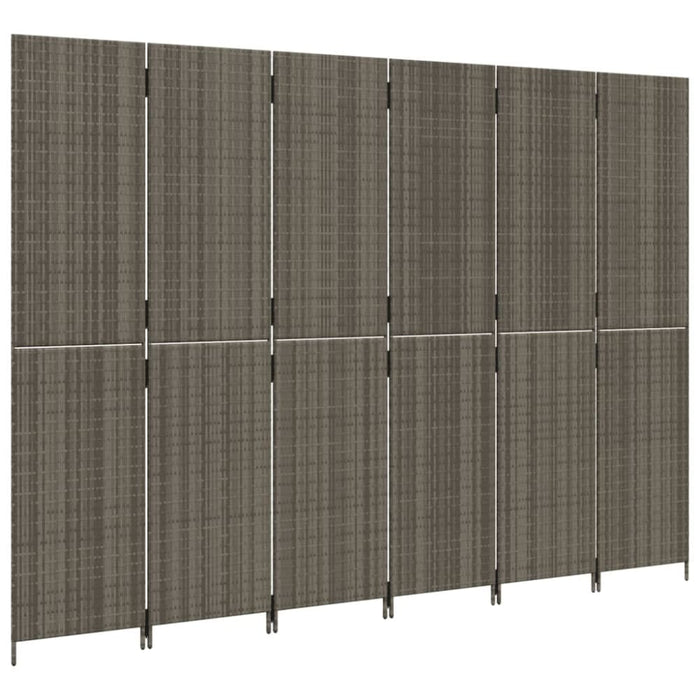 Room Divider 6 Panels Grey Poly Rattan Tlptib