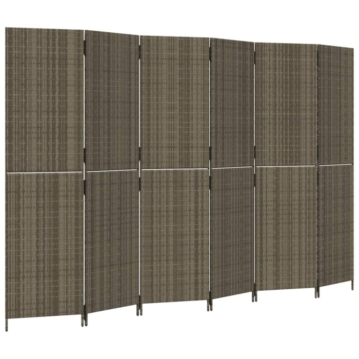 Room Divider 6 Panels Grey Poly Rattan Tlptpa