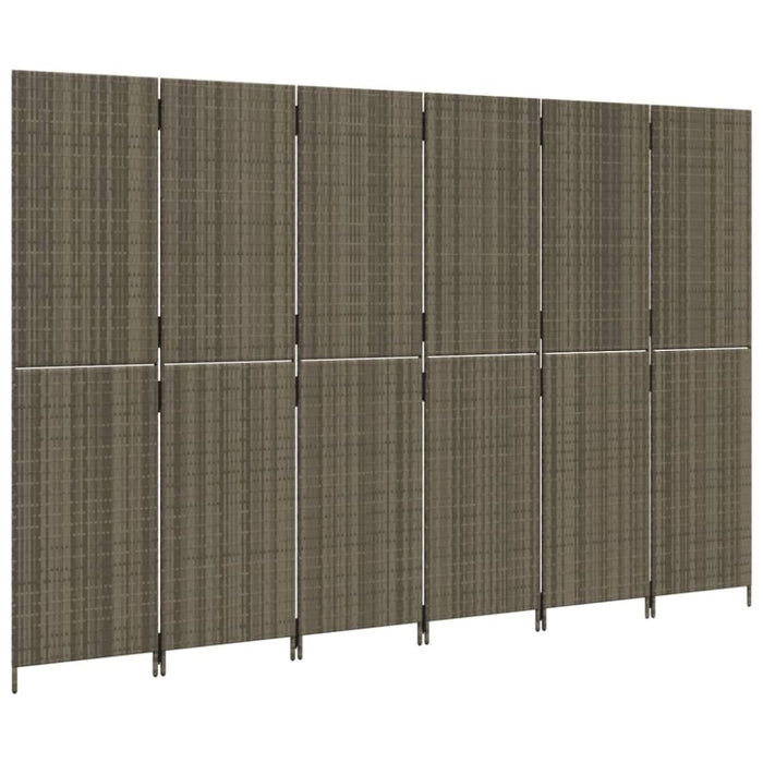 Room Divider 6 Panels Grey Poly Rattan Tlptpa