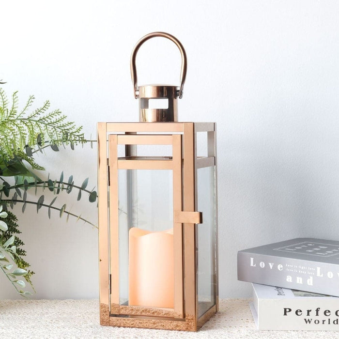Rose Gold Candle Hanging Lantern for Indoor Outdoor Home