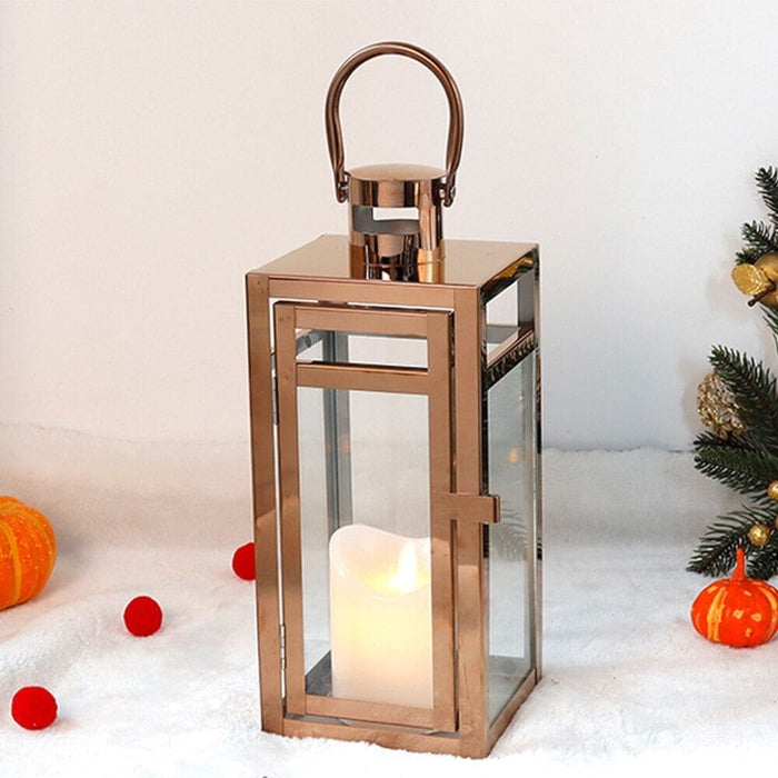 Rose Gold Candle Hanging Lantern for Indoor Outdoor Home