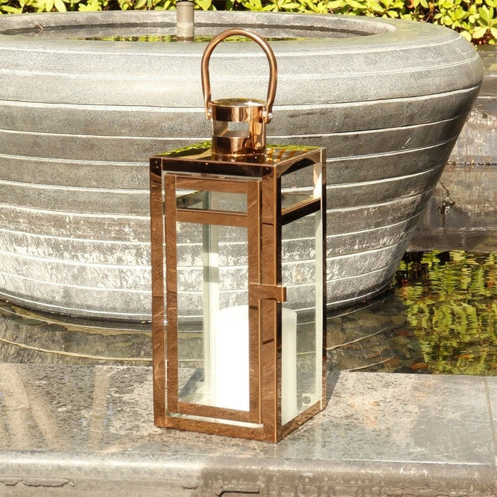 Rose Gold Candle Hanging Lantern for Indoor Outdoor Home