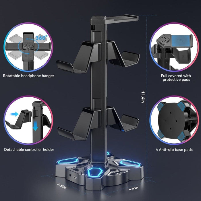 Rotatable Type-c Controller Headset Stand with 9 Light