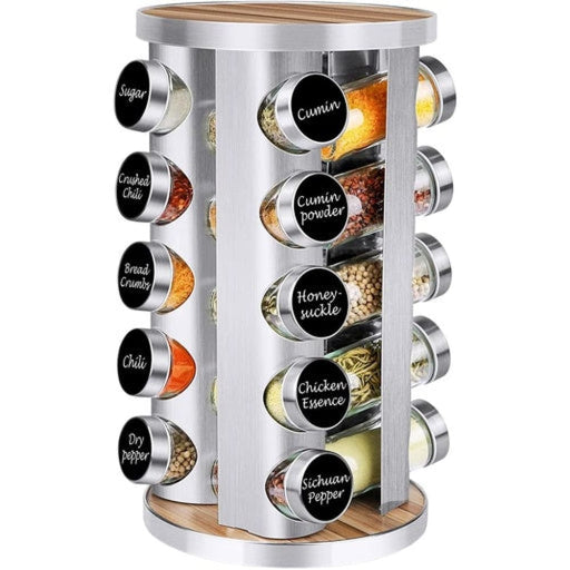 Rotating Spice Rack Organizer (20 Jars) With Label Sticker