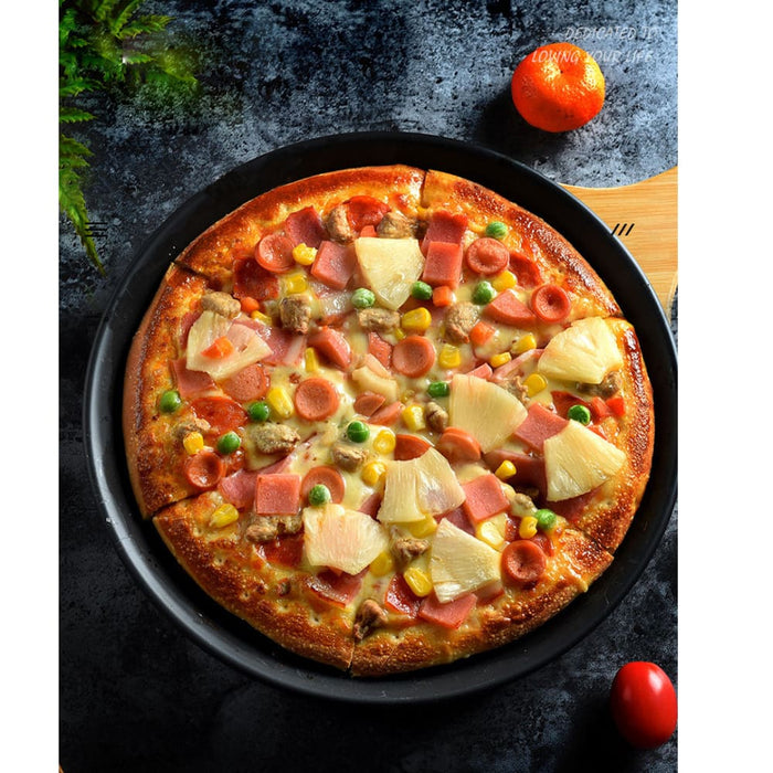 Round Black Steel Non-stick Pizza Tray Oven Baking Plate Pan