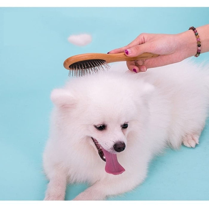 Round Comb with Bamboo Wood Handle for Pets