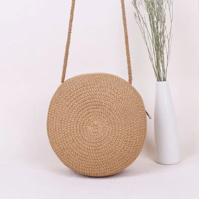 Round Crossbody Straw Bag for Women Minimalist Vocation