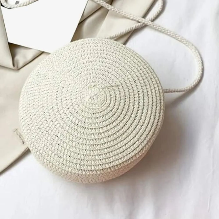 Round Crossbody Straw Bag for Women Minimalist Vocation
