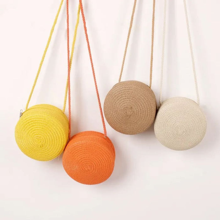 Round Crossbody Straw Bag for Women Minimalist Vocation