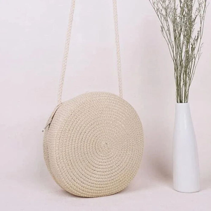 Round Crossbody Straw Bag for Women Minimalist Vocation