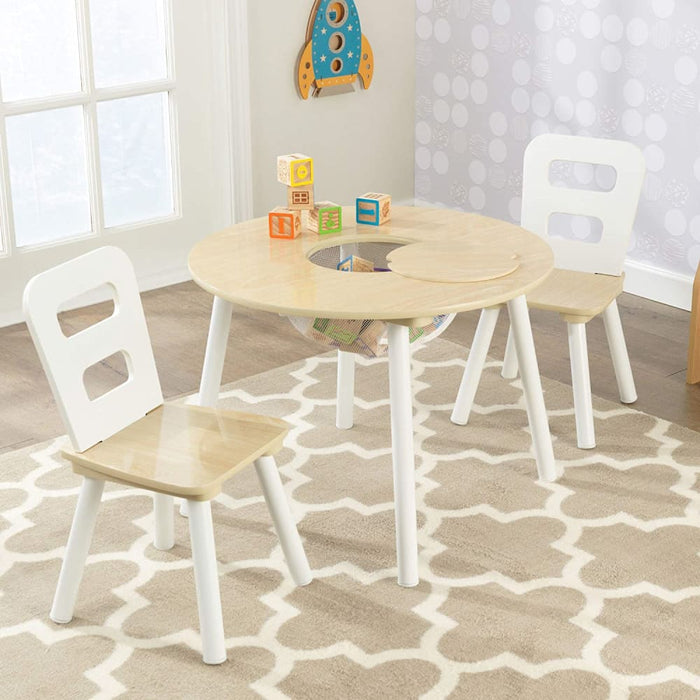 Round Table and 2 Chair Set for Children (white Natural)