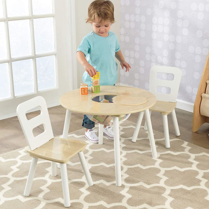 Round Table and 2 Chair Set for Children (white Natural)