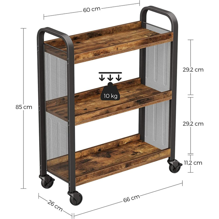 Rustic Brown Kitchen Trolley Rolling Cart With Steel