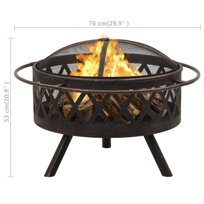 Rustic Fire Pit with Poker 76 Cm Xxl Steel Toonnp