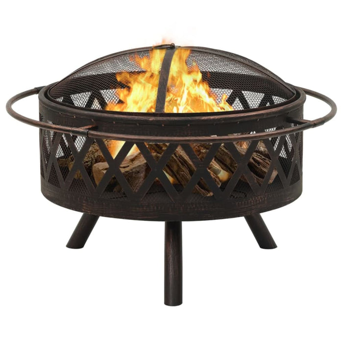 Rustic Fire Pit with Poker 76 Cm Xxl Steel Toonnp