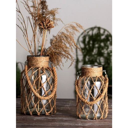 Rustic Hanging Glass Vase With Hemp Rope