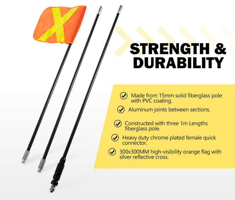 3X1M Recovery Sand Flag Safety Flag Simpson Desert Quick Connector Base