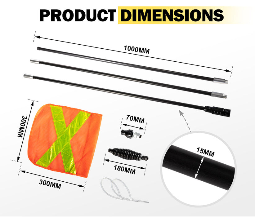 3X1M Recovery Sand Flag Safety Flag Simpson Desert Quick Connector Base