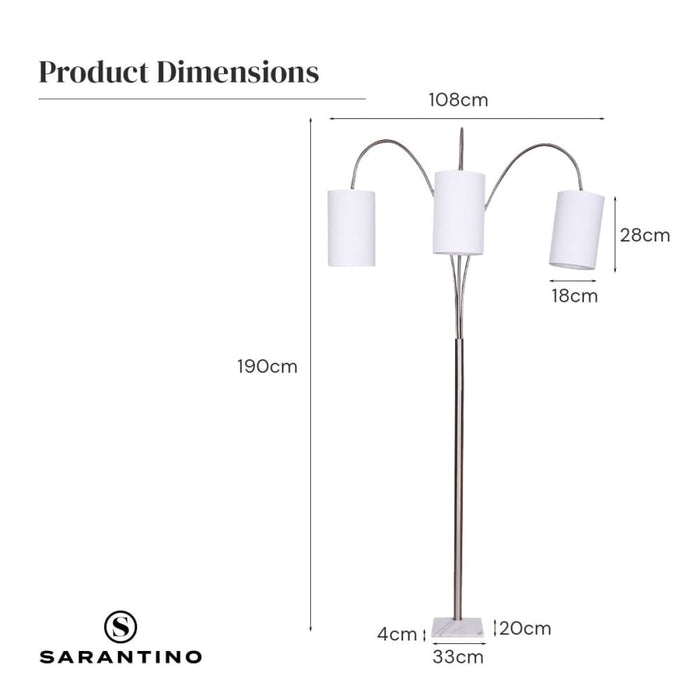Sarantino 3-light Metal Arc Floor Lamp - Nickel & Marble