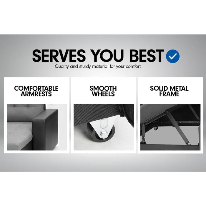 Sarantino 3-seater Corner Sofa Bed Storage Lounge Chaise