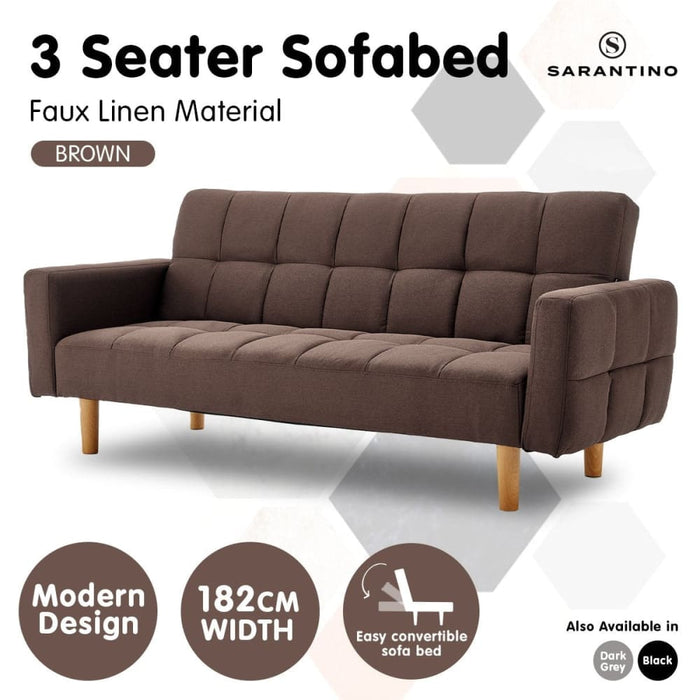 Sarantino 3-seater Fabric Sofa Bed Futon - Brown