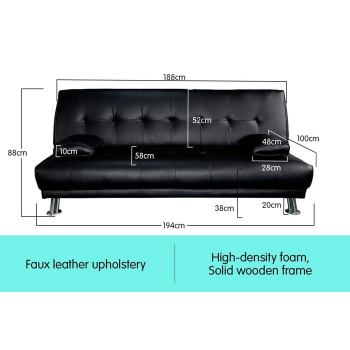 Sarantino 3 Seater Faux Leather Sofa Bed Couch Lounge Futon