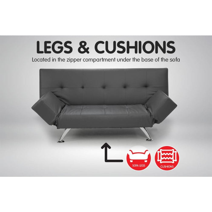 Sarantino 3 Seater Faux Leather Sofa Bed Lounge - Grey