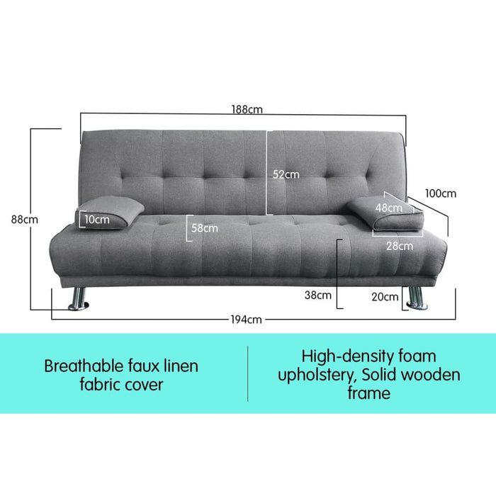Sarantino 3 Seater Linen Sofa Bed Couch Lounge Futon