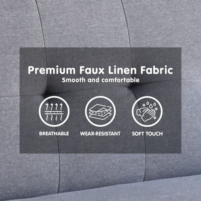 Sarantino 3 Seater Linen Sofa Bed Couch with Pillows - Dark