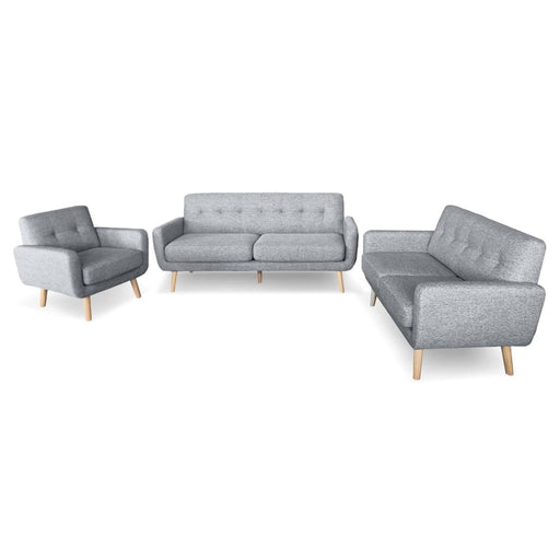 Sarantino 6 - seater Linen Sofa Set Couch Futon - Light Grey