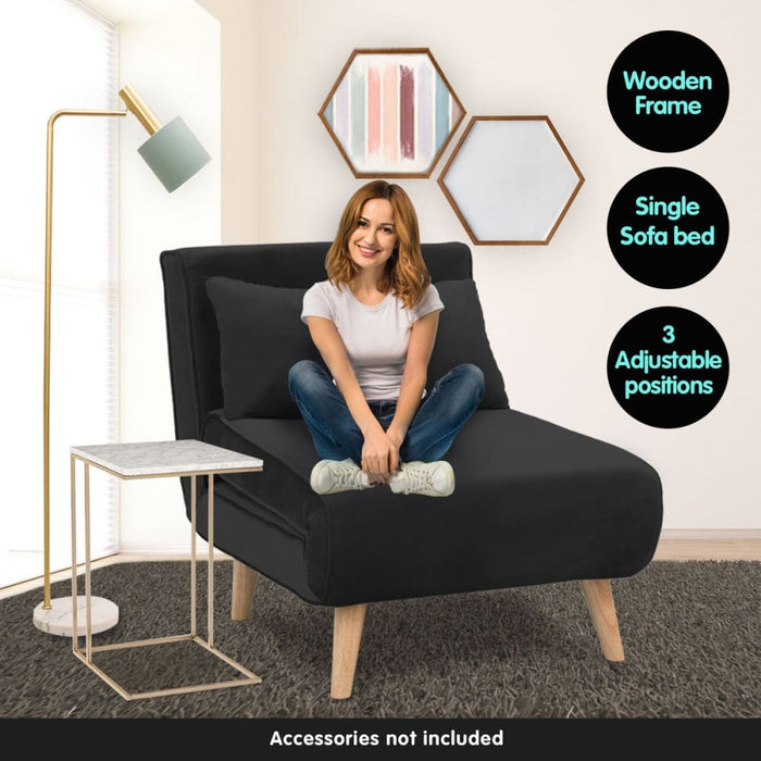 Sarantino Adjustable Chair Single Sofa Bed Faux Velvet
