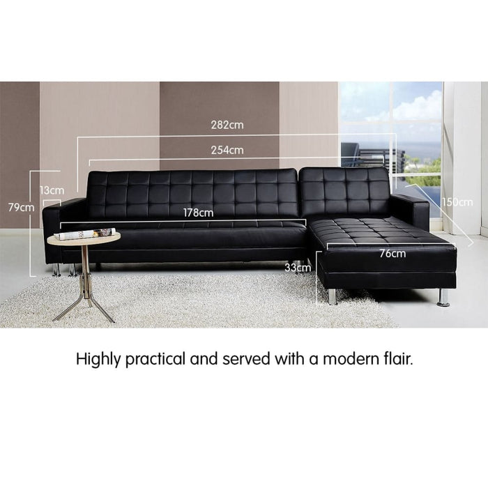 Sarantino Corner Faux Leather Sofa Bed Couch With Chaise