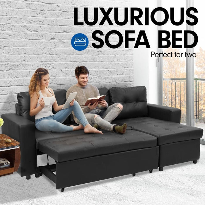 Sarantino Corner Sofa Bed Storage Chaise Couch Faux Pu