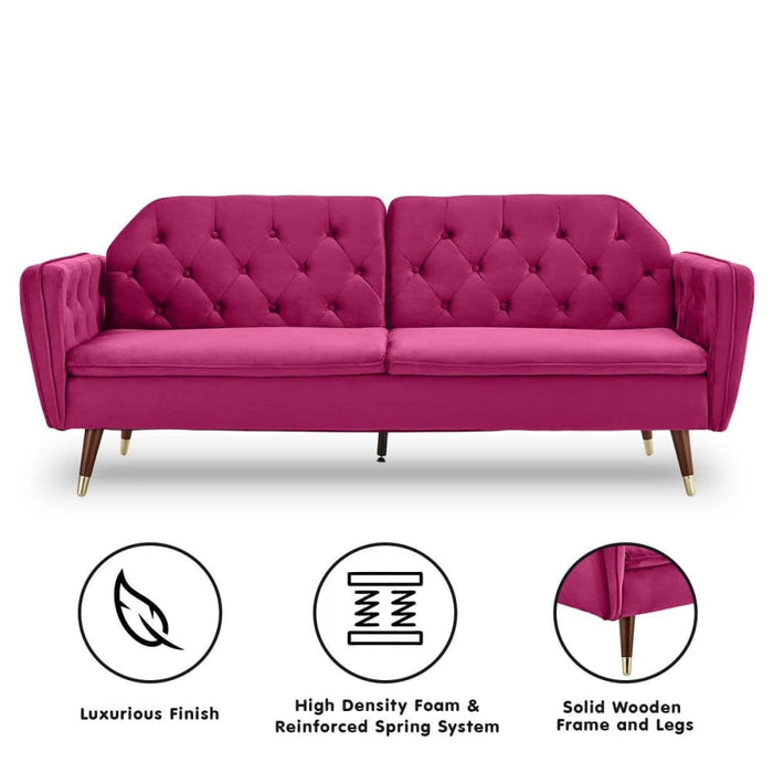 Sarantino Faux Velvet Tufted Sofa Bed Couch Futon - Burgundy