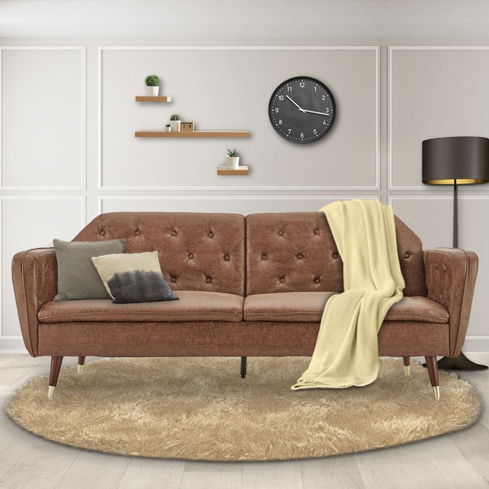 Sarantino Faux Velvet Tufted Sofa Bed Couch Futon - Brown
