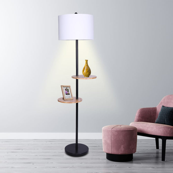 Sarantino Metal Floor Lamp Shade with Black Post in Round