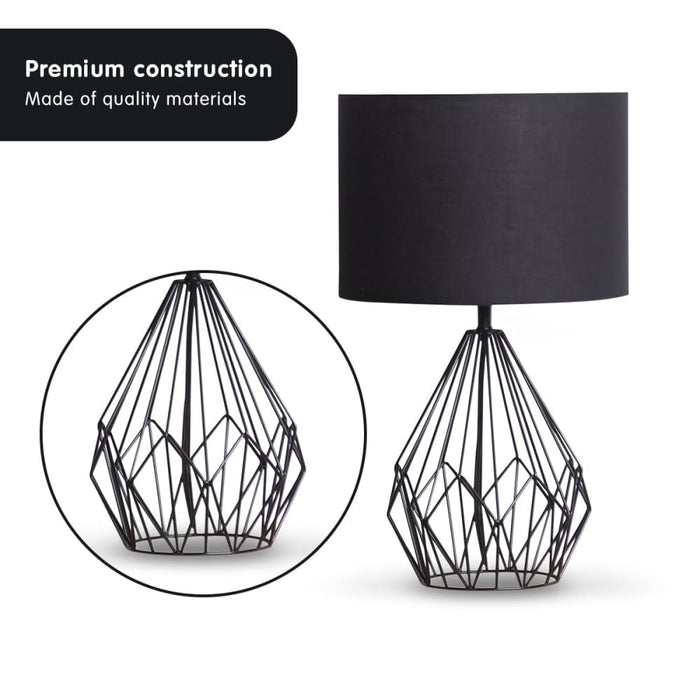 Sarantino Metal Wire Table Lamp in Black Finish with Drum