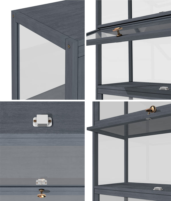 5 Tier Display Storage Cabinet With Magnetic Closure Door Hallway Shelves Cabinet For Living Room Dining Room Kitchen Bathroom Size 78.5X32X172Cm Gray