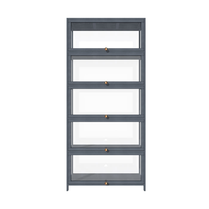 5 Tier Display Storage Cabinet With Magnetic Closure Door Hallway Shelves Cabinet For Living Room Dining Room Kitchen Bathroom Size 78.5X32X172Cm Gray