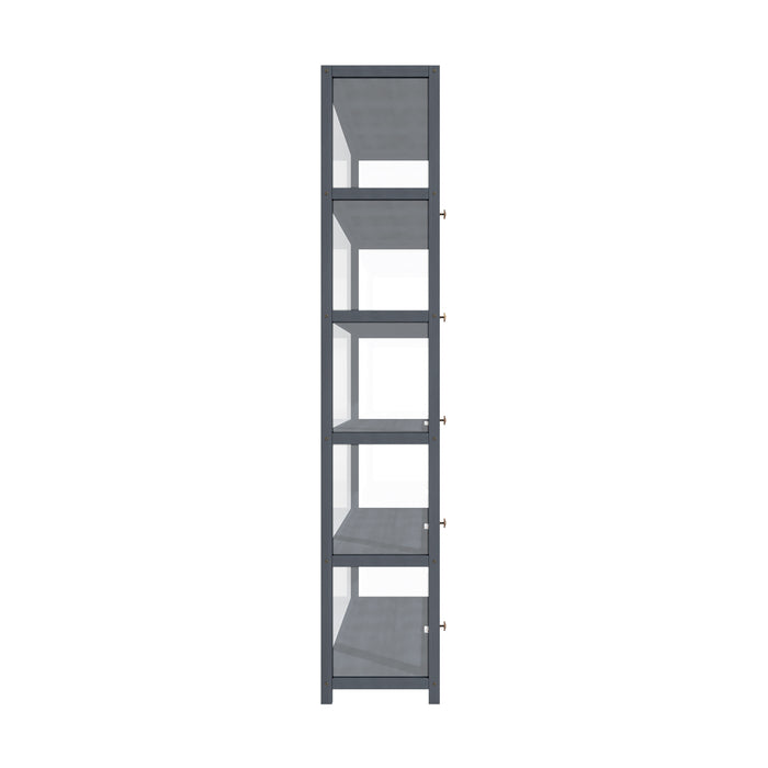 5 Tier Display Storage Cabinet With Magnetic Closure Door Hallway Shelves Cabinet For Living Room Dining Room Kitchen Bathroom Size 78.5X32X172Cm Gray