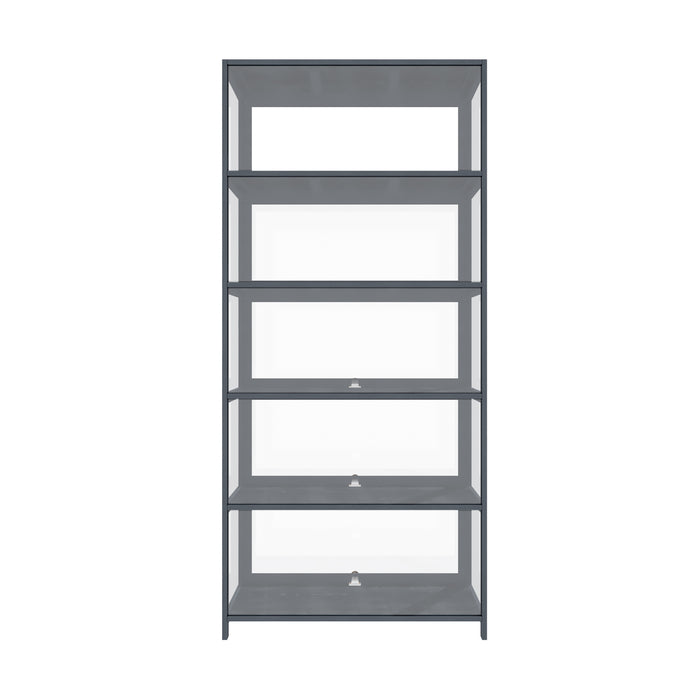 5 Tier Display Storage Cabinet With Magnetic Closure Door Hallway Shelves Cabinet For Living Room Dining Room Kitchen Bathroom Size 78.5X32X172Cm Gray